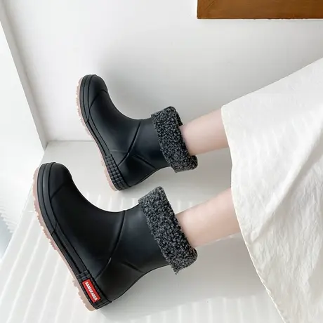 雨鞋女时尚款外穿加绒加厚胶鞋防水防滑雨靴冬天水靴子加棉成人商品大图