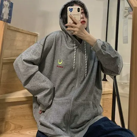 waitmore卫衣女2020春秋薄款宽松韩版bf慵懒风开衫炸街外套潮ins图片