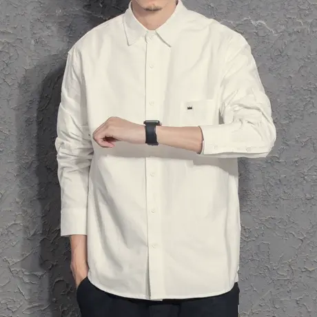 小刺绣韩版潮流长袖衬衫男美式痞帅衬衣休闲百搭简约春秋纯色上衣图片