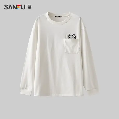 三福2023冬男士口袋熊猫字母长T恤 时尚休闲宽松圆领上衣476259商品大图