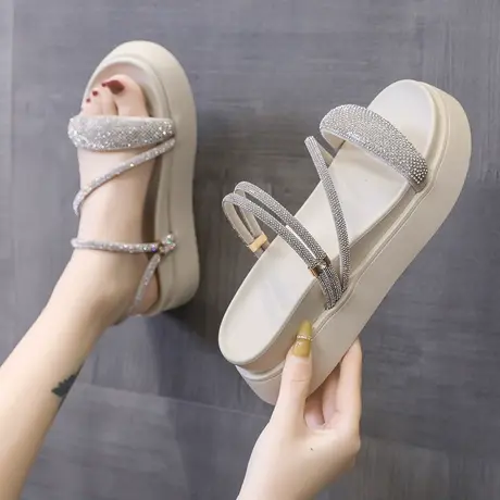 水钻拖鞋女夏外穿2023年新款仙女风时尚凉拖百搭厚底沙滩两穿凉鞋商品大图