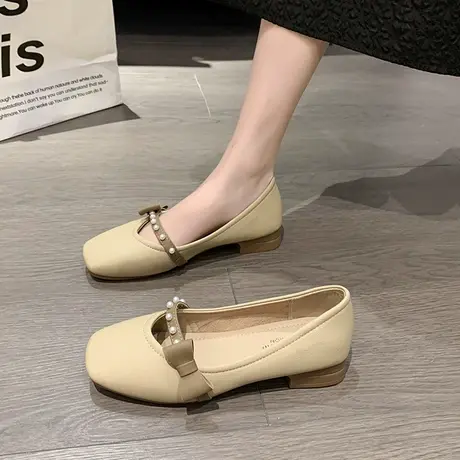 单鞋女夏季2023新款浅口蝴蝶结粗跟配裙子法式通勤一脚蹬玛丽珍鞋商品大图