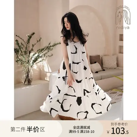 妮狄娅新品睡衣吊带睡裙女夏季纯棉无袖宽松大码薄款中长款家居服图片