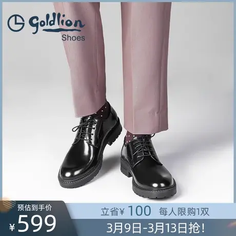 金利来皮鞋男春秋商务正装皮鞋男士新郎结婚系带真皮亮面德比鞋男商品大图