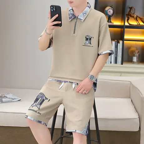 男生酷帅穿搭休闲运动套装夏季潮牌男士冰丝速干短袖衣服搭配帅气商品大图