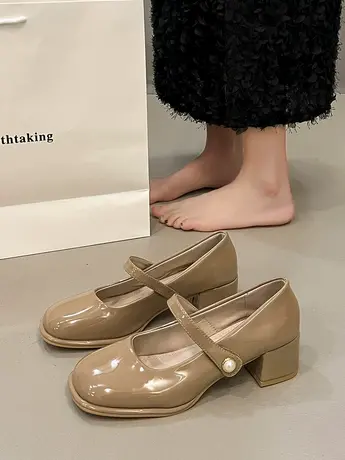 法式晚风单鞋女赫本风温柔中粗跟玛丽珍女鞋优雅淑女小皮鞋高跟鞋商品大图
