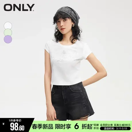 ONLY2024春季新款休闲百搭纯棉印花短款圆领短袖T恤女|124101065商品大图