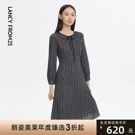 悦朗姿/LANCY女士长袖连衣裙子22春夏新款中长款简约收腰商场同款图片