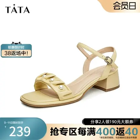 Tata他她一字带凉鞋女仙女风高跟凉鞋女羊皮2023夏季新款YBH02BL3图片