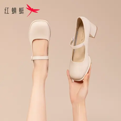 红蜻蜓高跟鞋女2023新款春季法式复古气质百搭玛丽珍鞋小皮鞋单鞋商品大图
