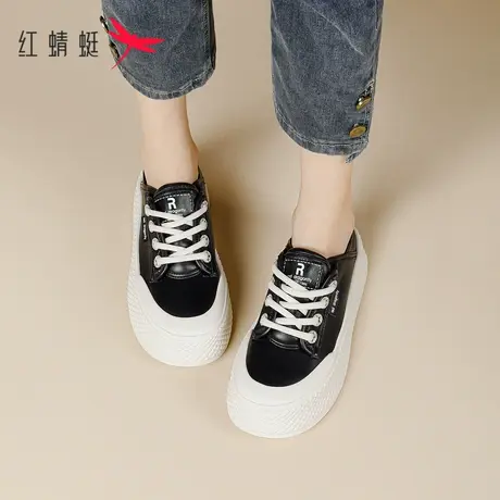 红蜻蜓小白鞋女厚底百搭2023秋新款真皮饼干鞋配裙子休闲板鞋女款商品大图