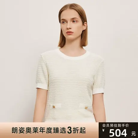 朗姿2023年夏季圆领都市休闲气质通勤百搭女式针织T恤图片