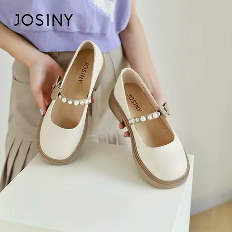Josiny/卓诗尼小香风黑色玛丽珍鞋女2023~新款夏季法式粗跟小皮鞋商品大图