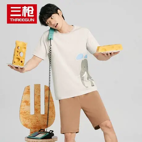 三枪家居服男士2023夏新品吸湿速干凉感舒感棉质圆领睡衣睡裤套装商品大图