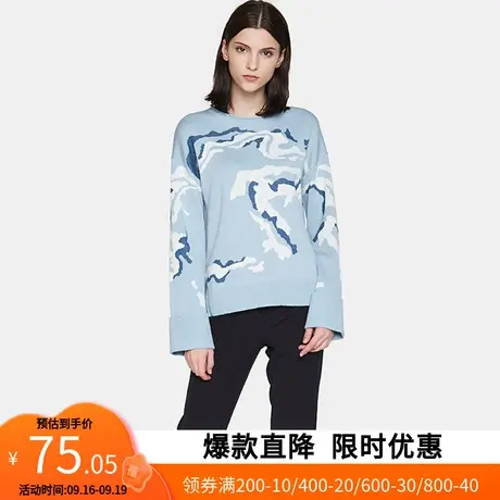 艾格2023春秋新款时尚气质圆领绣花宽松喇叭袖针织衫女士Y1806图片