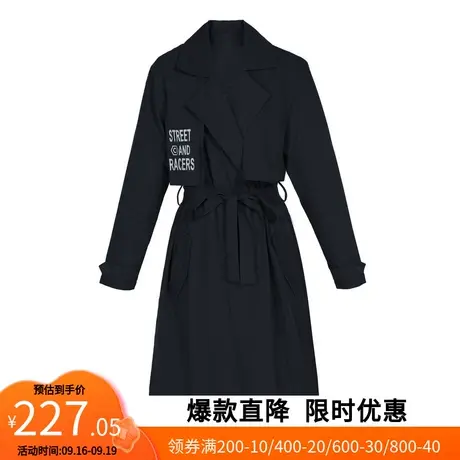 【艾格】2023春季新款女装字母印绘下摆开叉收腰成熟气质风衣外套商品大图