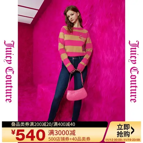 橘滋【秋季新品】爆浆蜜糖双色logo绣宽条女式毛衣图片