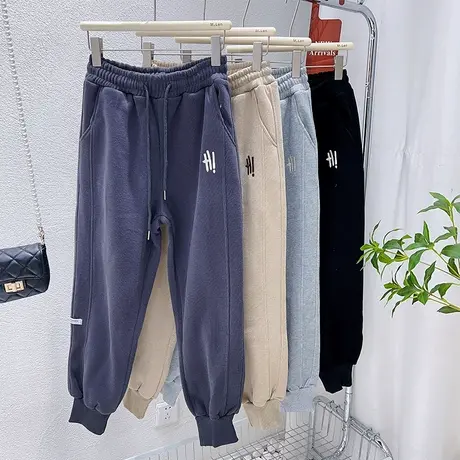 22秋冬新款加绒加厚运动休闲裤字母高腰哈伦裤束脚卫裤小个子大码图片