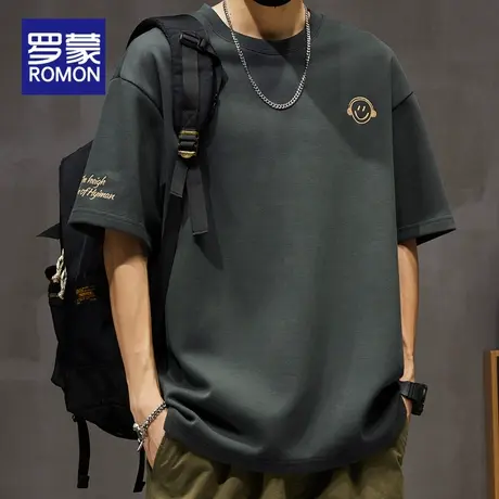 罗蒙重磅短袖t恤男士夏季薄款潮流百搭上衣服圆领纯色休闲体恤男商品大图