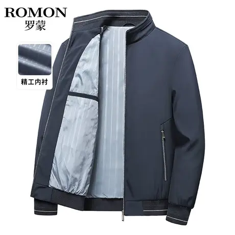 罗蒙夹克衫男士春季新款短款立领上衣服中老年休闲外套时尚爸爸装图片