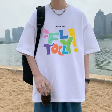 发泡印花短袖t恤男夏季2025新款美式纯棉户外透气半袖潮牌体恤衫商品大图