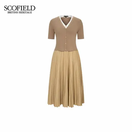 Scofield女装温柔V领针织假两件拼接连衣裙含桑蚕丝2025夏新品图片