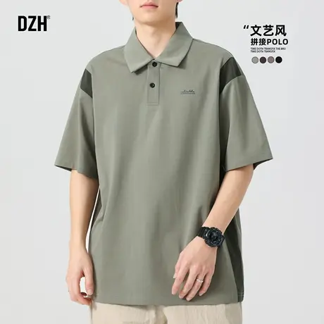 男生绿色短袖polo衫男夏季美式潮牌2025新款休闲t恤宽松半袖体恤商品大图