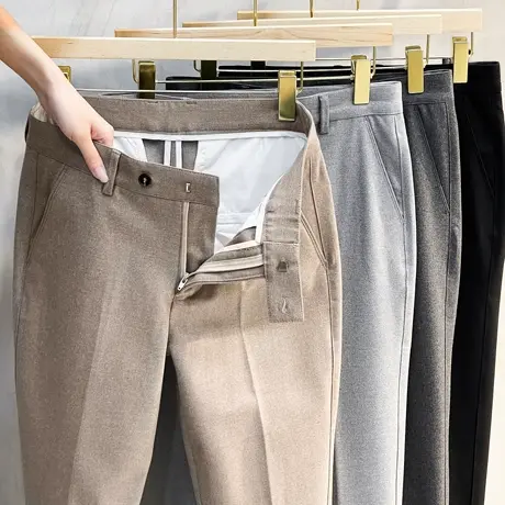 秋冬毛呢西裤男轻商务修身休闲长裤韩版磨毛加厚直筒九分小脚男裤图片