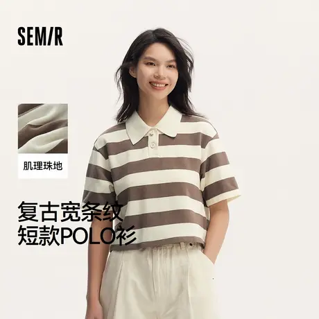 森马POLO衫女短款条纹复古风宽松文艺夏季小个子质感上衣气质chic商品大图