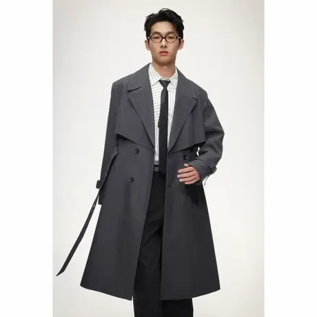 w2x春秋男士风衣外套2025新款廓形宽松中长款大衣设计感休闲上衣商品大图