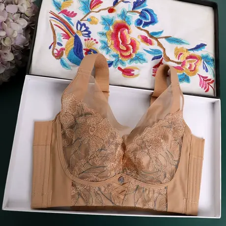 调整型内衣女薄款大胸显小收副乳聚拢防下垂上托美背文胸塑形胸罩图片