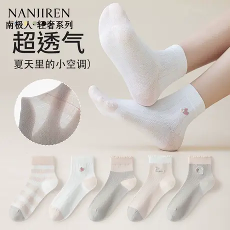 南极人袜子女夏季薄款短筒棉袜透气可爱卡通条纹新款短袜女士商品大图