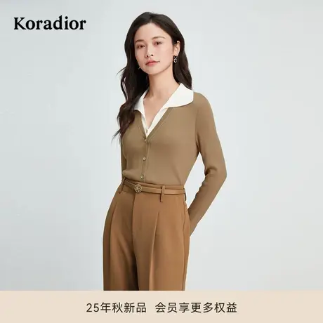 【100羊毛】珂莱蒂尔秋季款通勤舒适百搭假两件套头毛针织衫女商品大图