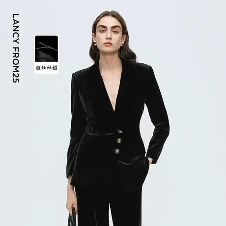 朗姿丝绒复古优雅老钱风上衣气质高级感通勤西装女2025年冬季新款图片
