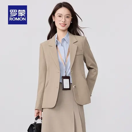 罗蒙女士休闲西装外套2025秋季新款优雅气质宽松单西纯色百搭西服商品大图