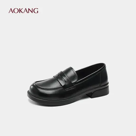 【悦己】奥康女鞋2025秋新款乐福鞋平底一脚蹬可踩后跟真皮小皮鞋图片