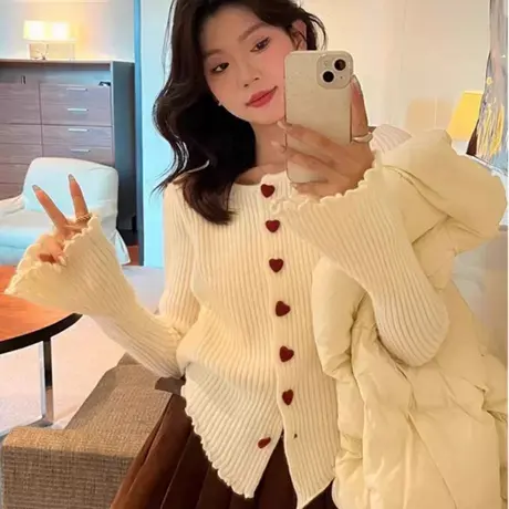 毛衣针织开衫外套女2025新款早秋季穿搭韩系设计感不规则长袖上衣商品大图