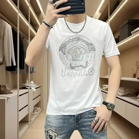 高级感刺绣爆款男士短袖T恤潮流修身衣服夏季新款潮牌男装半袖ins图片