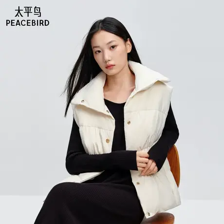 太平鸟女装短款立领小众羽绒马甲冬新款90白鸭绒柔软保暖羽绒服商品大图