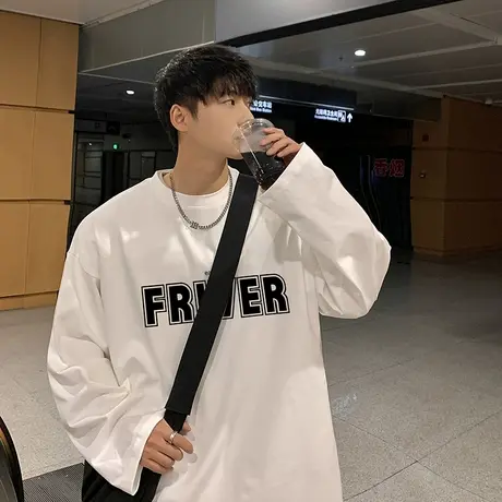 美式纯棉长袖t恤男款装秋内搭打底衫秋衣服oversize宽松潮牌外套商品大图