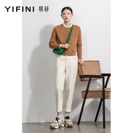 Yifini/易菲纯棉加绒牛仔裤女春秋新款保暖休闲裤百搭小脚裤图片