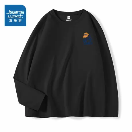 JR真维斯男装打底衫秋冬季圆领简约印花长袖体恤纯棉T恤男款衣服商品大图