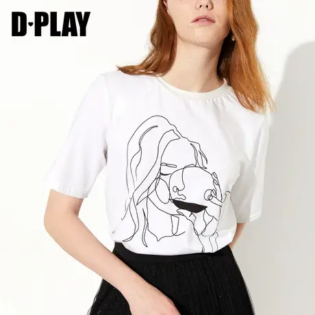 DPLAY德帕拉秋新品欧美白色撞色印花图案休闲宽松减龄短袖T恤商品大图