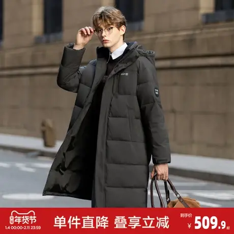 唐狮2026冬季男连帽中长款羽绒服保暖连帽百搭时尚灰色羽绒外套商品大图