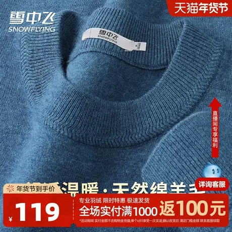 雪中飞秋冬内搭毛衣男含羊毛舒适简约休闲男士圆领打底羊毛衫W图片