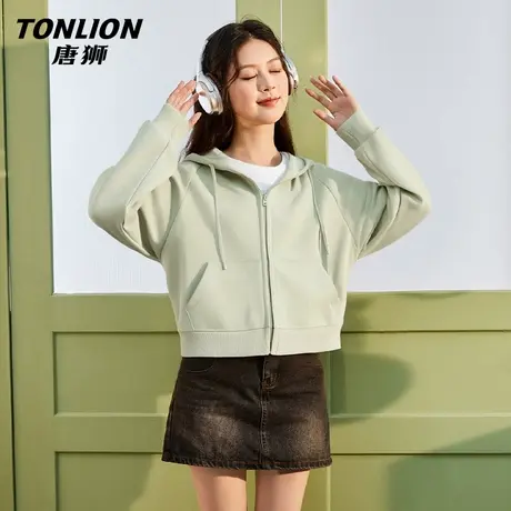 唐狮官方短款卫衣外套女2026新款春美式休闲帽衫小个子开衫上衣VC商品大图