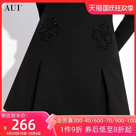 AUI黑色御姐气质高腰半身裙女2023秋冬新款收腰显瘦短款小黑裙子图片