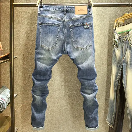 潮流百搭个性时尚牛仔裤男修身小直筒弹力长裤秋冬款男装休闲裤子商品大图