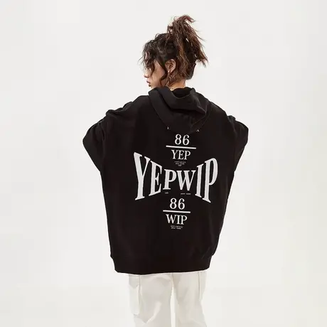 YEP美式字母印花连帽卫衣女加绒2023年新款冬季加厚复古宽松外套商品大图