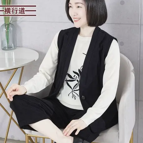 2023冬季新款V领一粒扣加绒灯芯绒马甲外套加厚休闲简约女装上衣图片